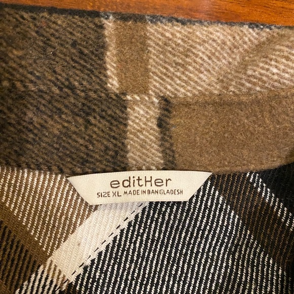 NWOT EditHer Flannel Brown Plaid Button-Up cropped Jacket XL Cotton blend New. - Picture 4 of 11